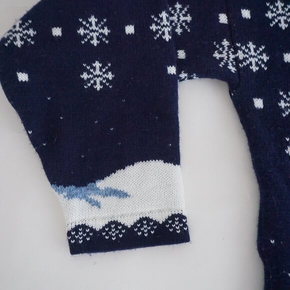 Vintage Nutcracker Navy Snowman Christmas Knit Sweater Fair Isle Holiday M - Picture 8 of 9